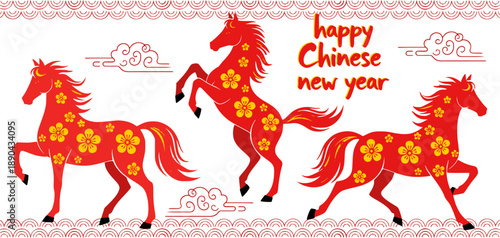 gong xi fa cai, Horse illustration zodiac, New Year's card, Year of the fire Horse.	
