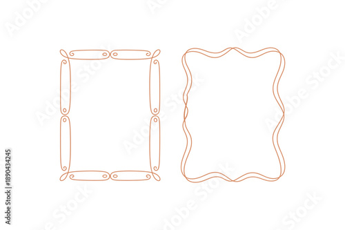 Two elegant empty ornate frames with swirling details on a white background for photo or text