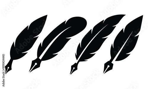 Artistic black silhouette of a delicate feather quill pen, perfect for themes of writing and creativity.