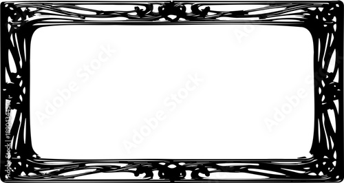 A black ornate rectangular frame with a white background for text or image placement