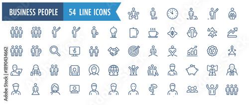 thin line business icons set, human resources, office management, and professional people, outline vector collection, minimal and modern design illustration.