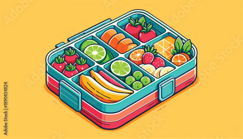 Colorful Lunch Box with Fresh Fruits.