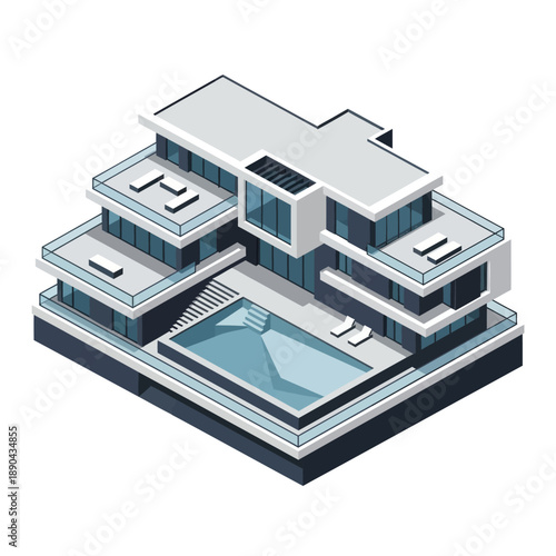 Modern House with Pool and Solar Panels.