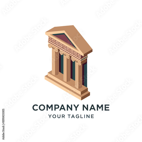 3D Bank Building Icon with Columns.