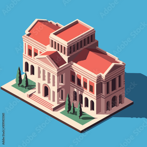Isometric Illustration of Large Building Structure.
