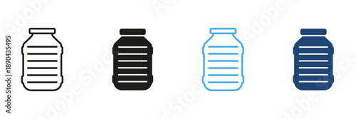 Plastic Bottle Line And Solid Icon Set. Beverage Container, Water Storage, And Liquid Packaging Outline And Silhouette Symbol Collection. Hydration And Recycling. Isolated Vector Illustration