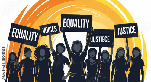 Diverse group of women holding signs advocating for equality and justice.