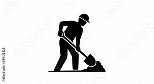 Construction worker digging with shovel silhouette.