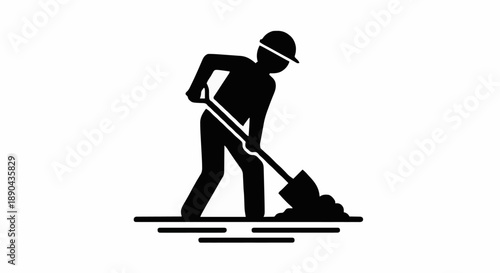 Construction worker digging with shovel silhouette.
