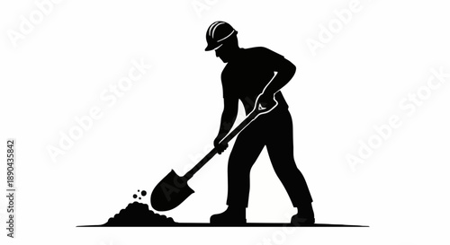 Construction worker digging with shovel silhouette.