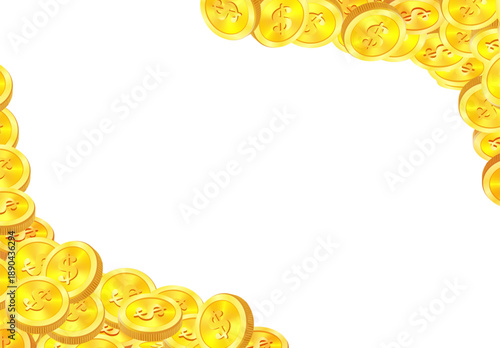 coins, a lot of money, flying gold coins, golden rain. Jackpot or success concept. Modern background. Vector illustration
