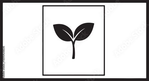 Minimalist black and white plant icon representing growth and nature