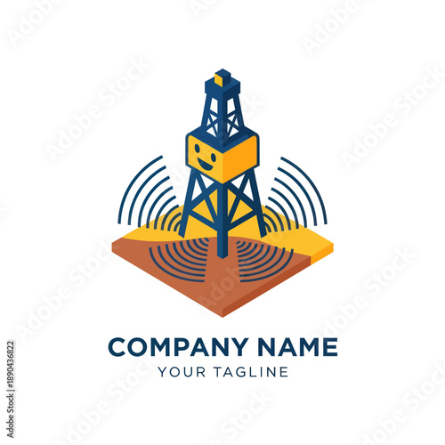 Oil Rig Logo Design Template Illustration.