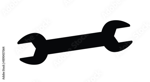 Simple black silhouette of an open end wrench on a white background