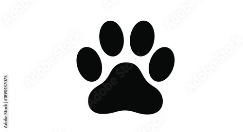 A simple black paw print illustration on a white background