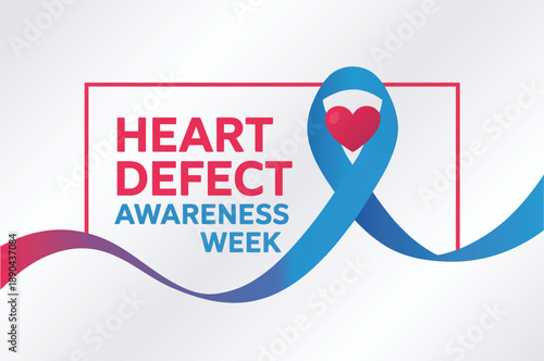 Congenital Heart Defect Awareness Week Promotional Banner with Blue and Red Ribbon and Heart Icon for Medical Healthcare and Charity Campaign
