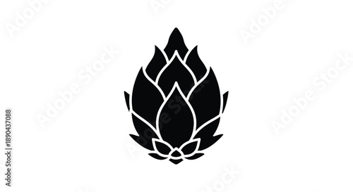 Black silhouette of an artichoke flower on a white background