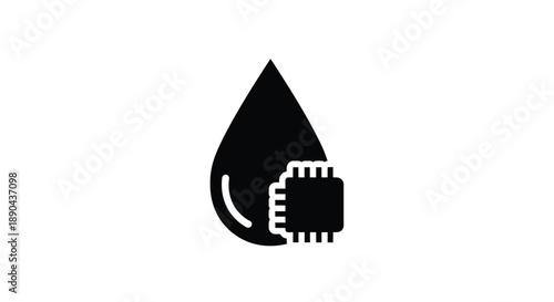 A black droplet icon containing a microchip silhouette inside