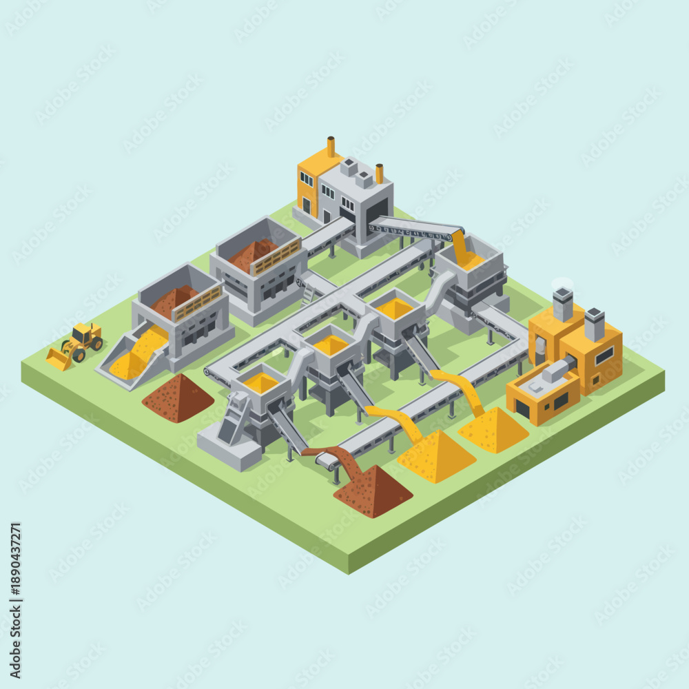 Fototapeta premium 3D Isometric Industrial Factory Model with Machinery.