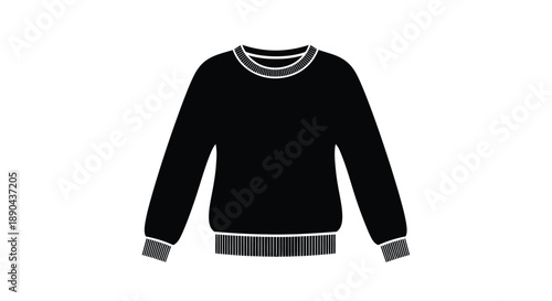 A simple illustration of a black sweater with striped cuffs and hem