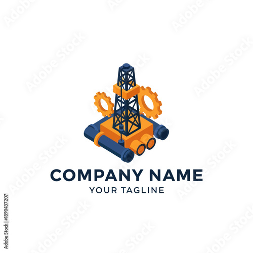 Oil Rig Logo Design Template Illustration.