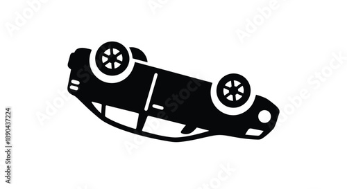 Black silhouette of an overturned car on a white background