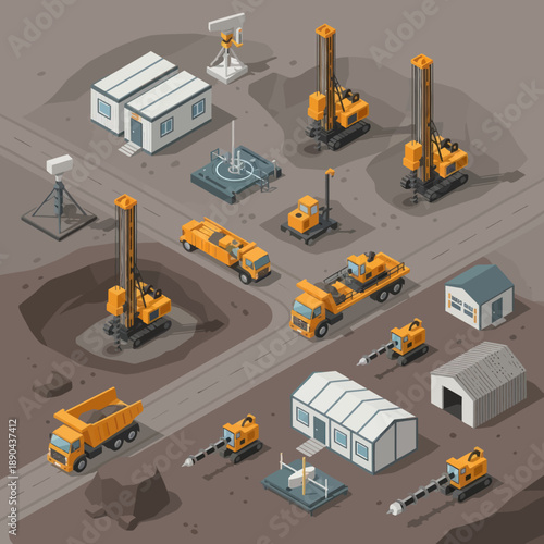 Oil Rig Equipment and Machinery Illustration.