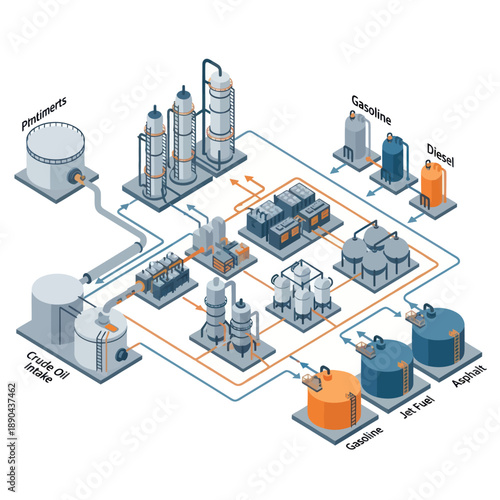 Industrial Process Diagram with Various Equipment.
