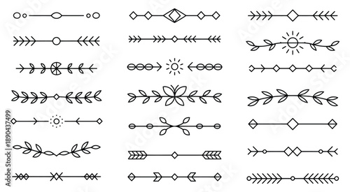 Set of hand drawn decorative dividers and page separators in minimalistic elegant style, vector illustration