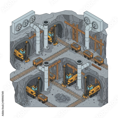 Underground Mining Operation with Heavy Machinery.