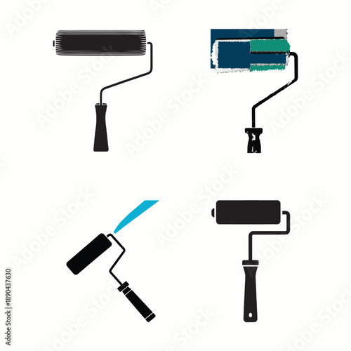 Paint Roller Set Icons silhouette vector, Tools for Painting and Home Renovation Projects