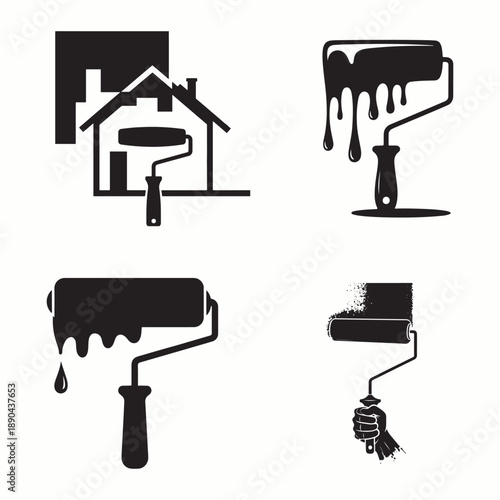 Paint Roller Set Icons silhouette vector, Tools for Painting and Home Renovation Projects