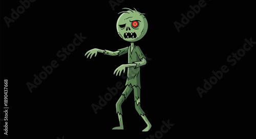 Green Zombie Character Walking Forward.