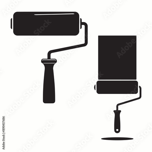 Paint Roller Set Icons silhouette vector, Tools for Painting and Home Renovation Projects