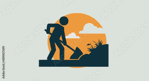 Gardener Digging Soil With Shovel Outdoors.