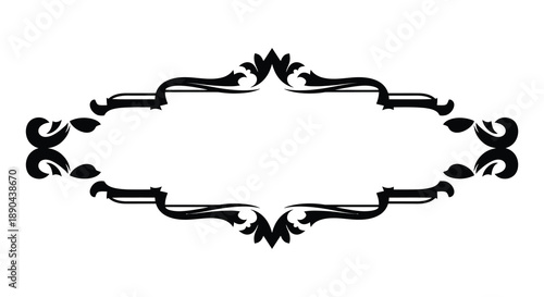 An ornate black frame design with swirling flourishes and a central empty space presented as a striking silhouette high quality professional