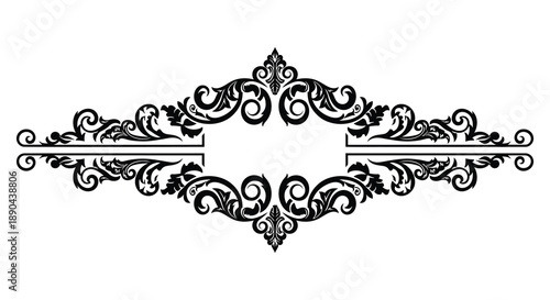 An ornate black flourish design with symmetrical patterns and a central void appearing as a silhouette high quality professional detailed modern