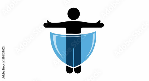 Human figure protected by shield icon representing safety and security.