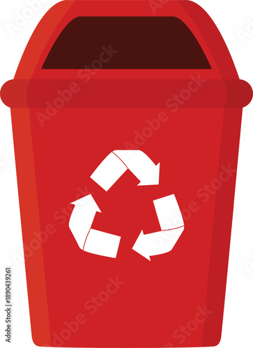 Recycling Bin Icon on Red Container for Waste Management
