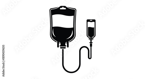 A black silhouette of an iv drip bag with tubing and a flow regulator medical equipment silhouette high quality professional detailed