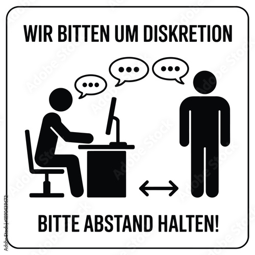 Sign requesting discretion and social distancing during conversations or meetings