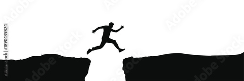 Silhouette of a person running and jumping across a chasm