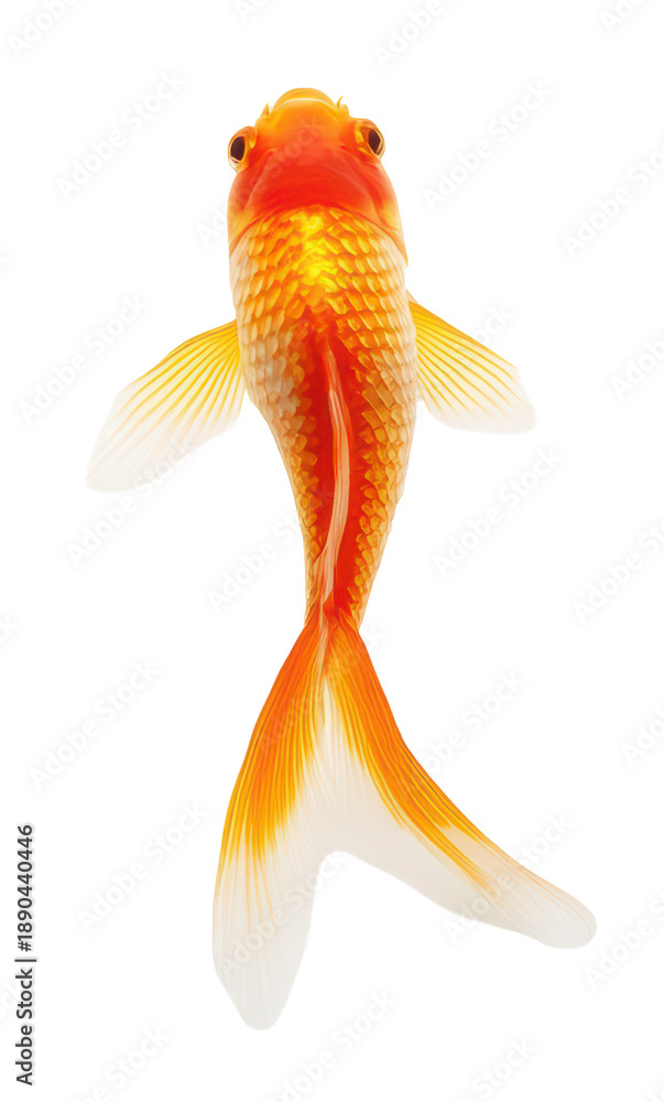 Fototapeta premium Bright orange goldfish swimming with fins spread wide on a transparent background