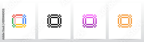 Pixel Squares Rectangles Grid Letter Initial Logo Design O