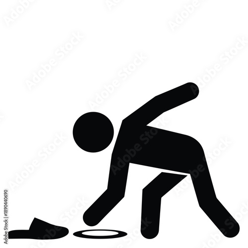 A stylized black silhouette depicts a person tripping over an object