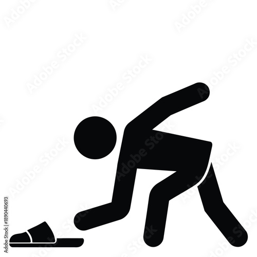 A simple black silhouette depicts a person losing their sandal while walking