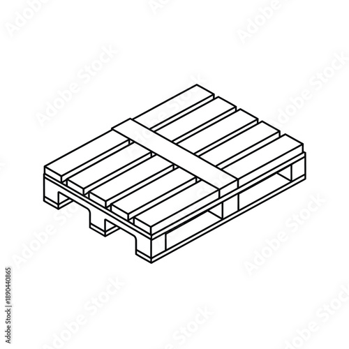 Simple line drawing depicts a standard wooden pallet angled for perspective