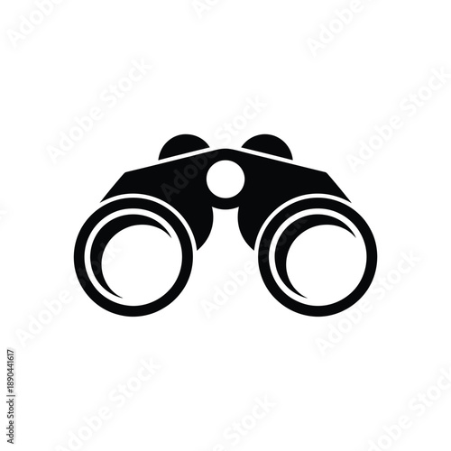 Simple black silhouette of a pair of binoculars on a white background