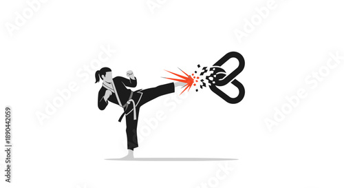 Dynamic Martial Arts Kick Illustration with Shattered Heart.