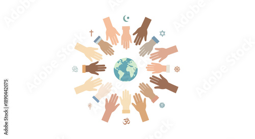Diverse Hands United Around the Earth Symbolizing Global Unity and Cooperation.